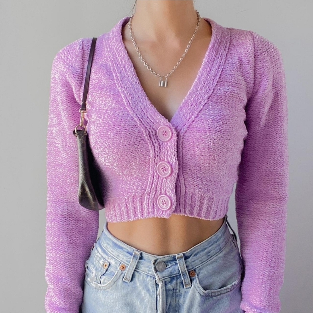 Urban Outfitters Dina Violet Purple Cropped Cardigan